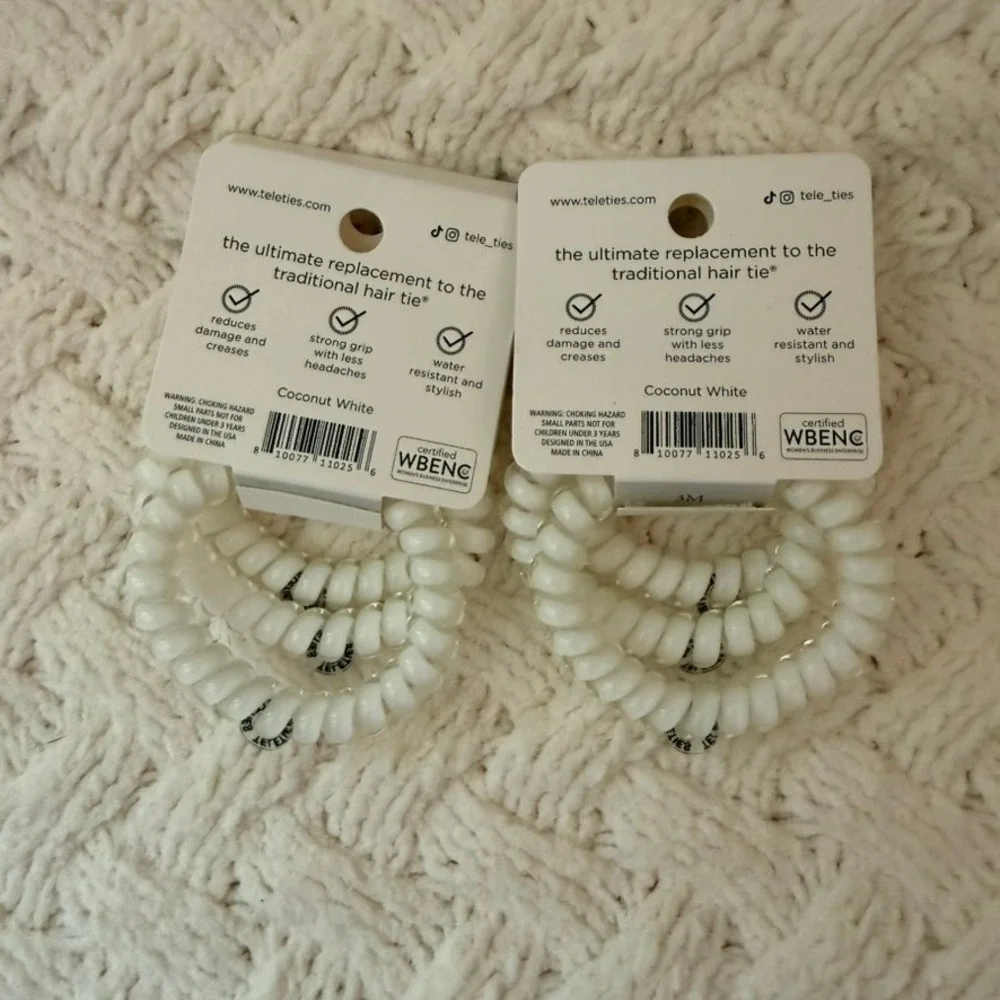 Teleties 2 Pack Large Hair Ties Coconut White Spiral Coils 6 Total